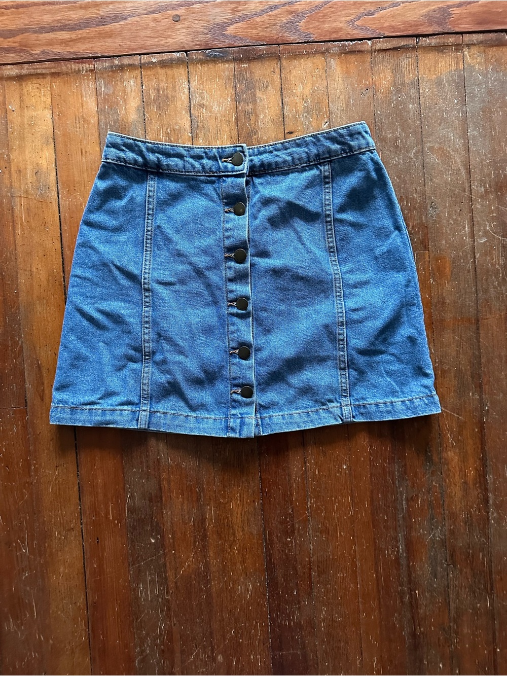 Denim&Co Blue Button-Front Mini Skirt